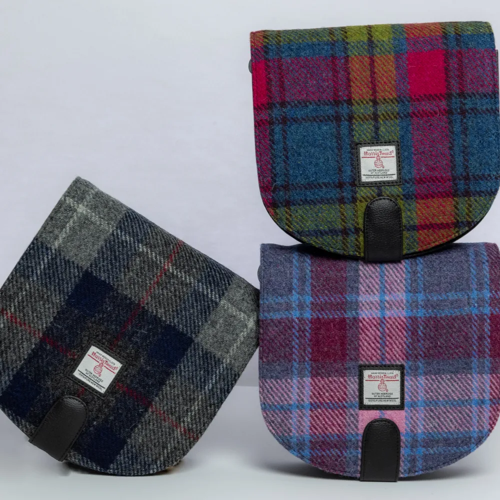 Blue Check, Pastel Pink and Blue/Pink Harris Tweed Crossbody Bags