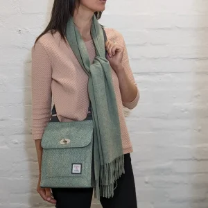 lightweight wool scarf olive and satchel bag