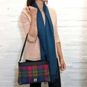Teal Scarf and Rainbow Tweed Large Shoulder Bag