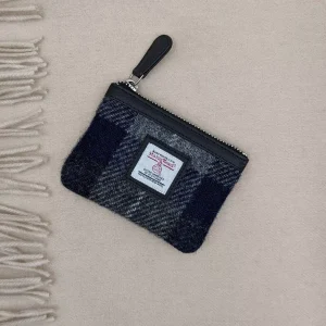 Coin Purse Blue Check Harris Tweed and Cream Woollen Scarf