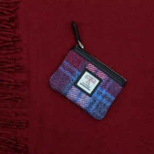 Harris Tweed Coin Purse Pastel Pink and Burgundy Wool Scarf
