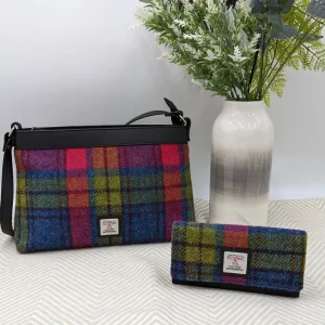Large Shoulder Bag and Envelope Purse Blue Pink Harris Tweed