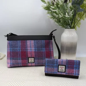 Large Shoulder Bag and Ladies Envelope Purse in Pastel Pink Harris Tweed