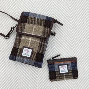 Mini Crossbody and Coin Purse in Blue Brown Harris Tweed