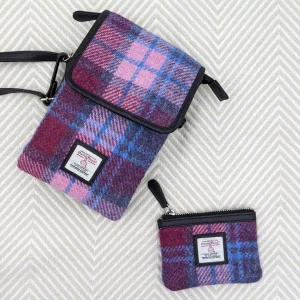 Mini Crossbody and Coin Purse in Pastel Pink Harris Tweed