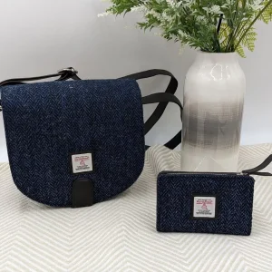 Blue Small Crossbody Bag and Zip Purse in Harris Tweed