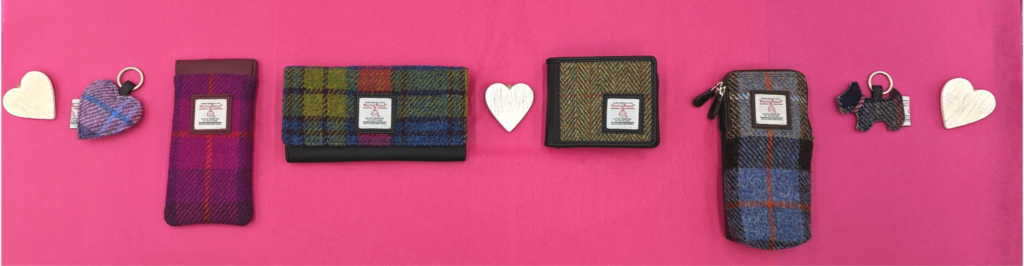 Valentines Gifts of Harris Tweed Glasses Cases, Purses, Wallets and keyrings