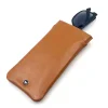 Tan Leather Sunglasses/Eyeglasses case with snap closure and tartan lining