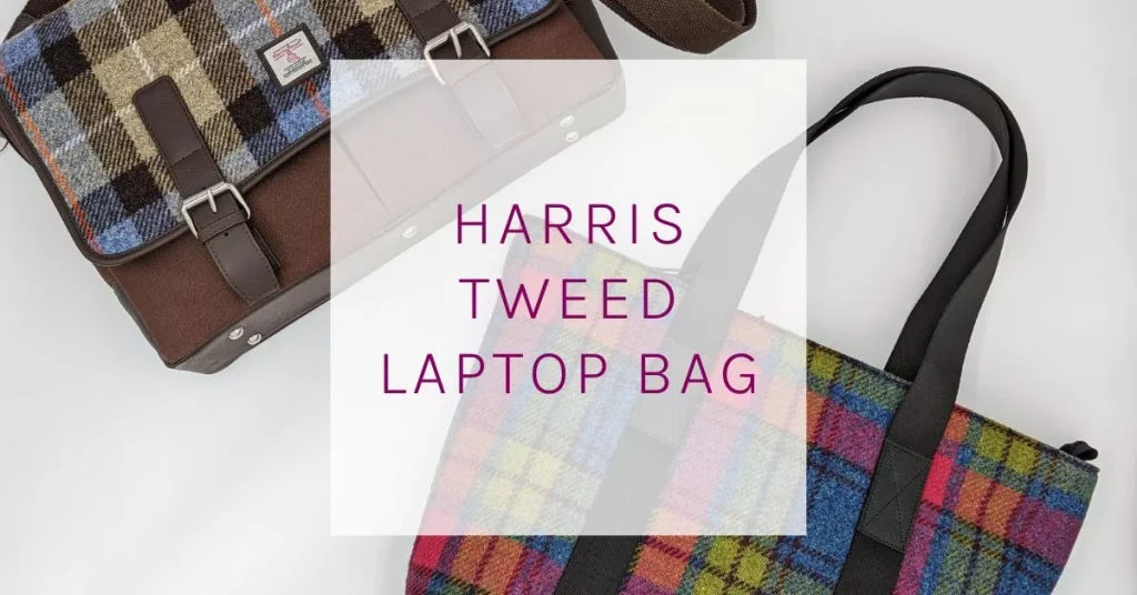 Harris Tweed laptop bag comparison Blue/Brown Messenger Bag and Blue/Pink Shopper Bag