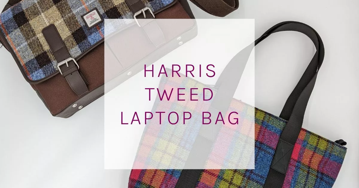 Harris Tweed laptop bag comparison Blue/Brown Messenger Bag and Blue/Pink Shopper Bag
