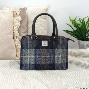 Blue Check Harris Tweed Top Handle Handbag