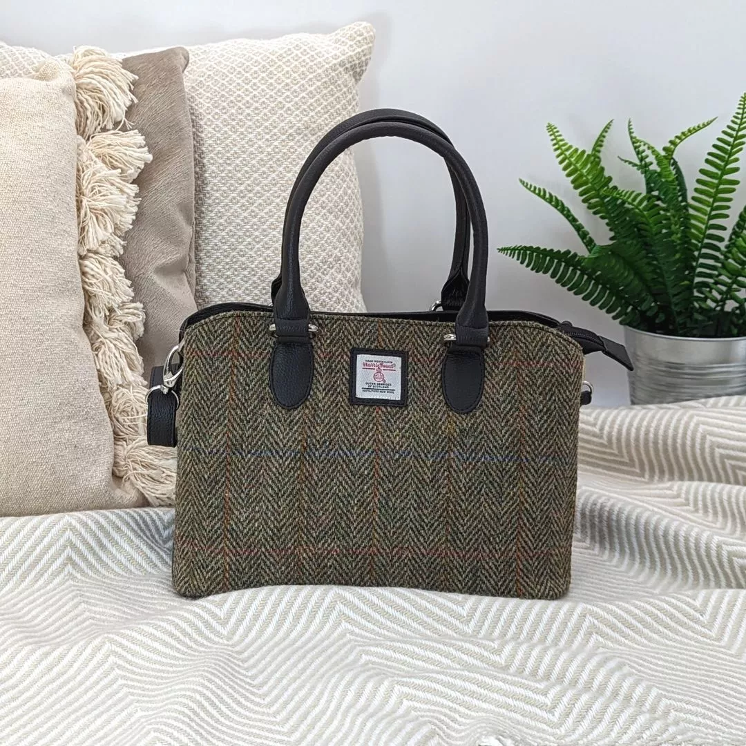 Country Green Harris Tweed Top Handle Handbag