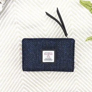 Medium Zip Purse in Blue Herringbone Harris Tweed