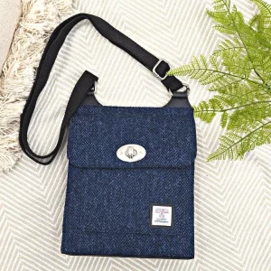 Satchel Bag in Blue Herringbone Harris Tweed