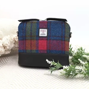 Square Shoulder Bag in Blue Pink Harris Tweed