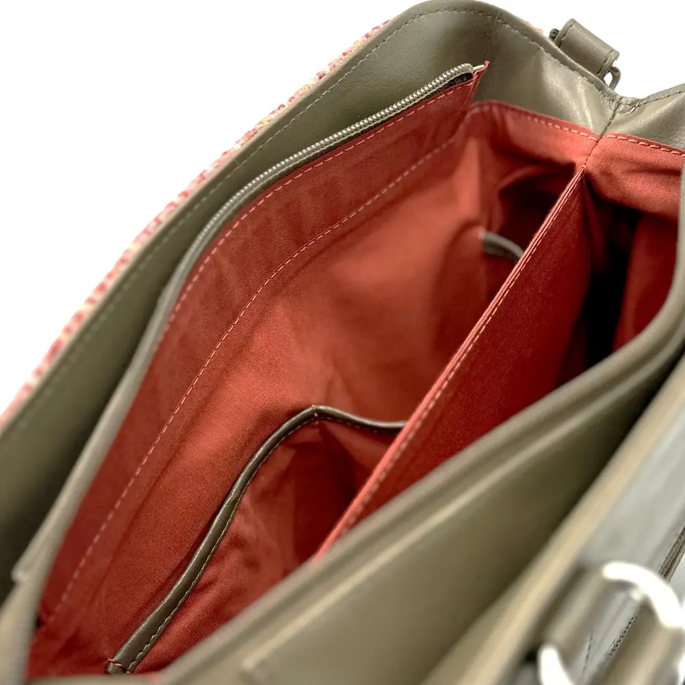 Harris Tweed Top Handle Bag Maple inside