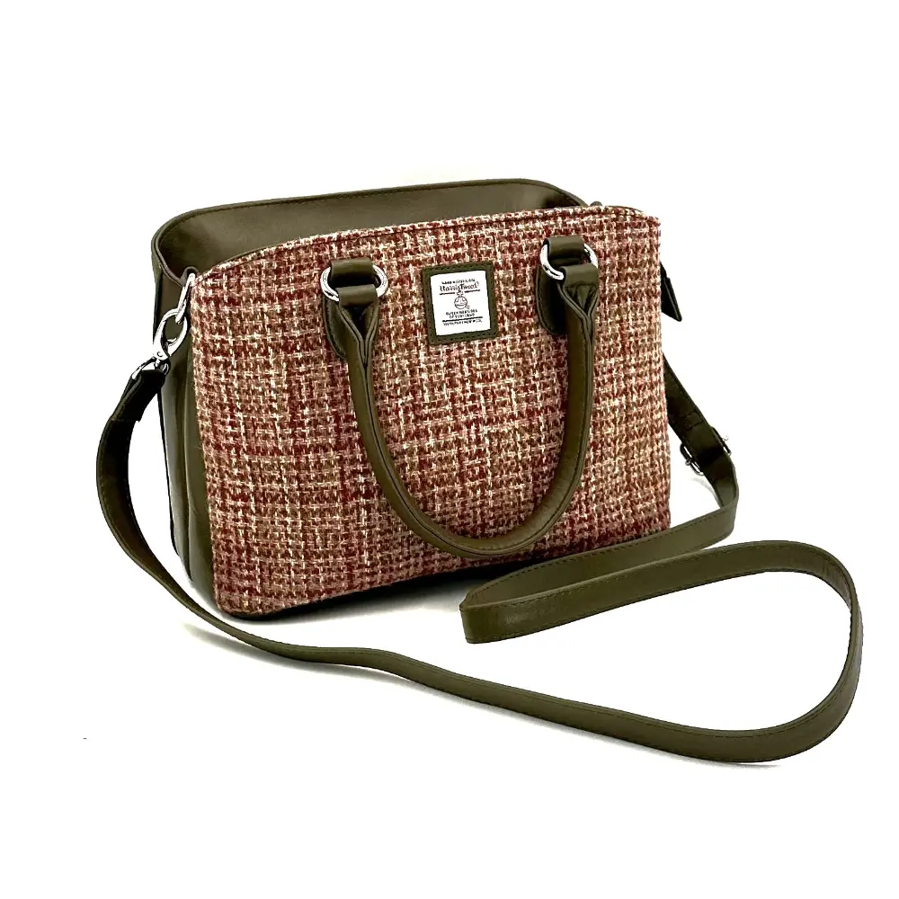 Harris Tweed Top Handle Bag Maple with strap