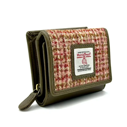 Harris Tweed Trifold Purse Maple side